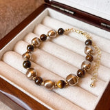 Tiger Eye Stone Bead Bracelet for Women  Stainless Steel Bracelet