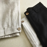 Cotton Linen Straight Trousers Elastic High Waist Wild Wide Leg Pants