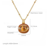 Enamel Glazed Tiger Eye Stone Geometric Pendants Titanium Steel Women