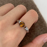Women Minimalist Tiger's Eye Silver Ring