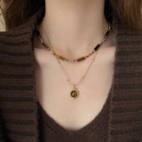 Eye Stone Pendant Necklace Stacking Alloy Sweater Chain