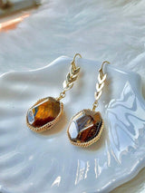 Faceted Tiger Eye Stone Geometric Wheat Ear Earrings Vintage Light Luxury Jewelry Women Festival Birthday Gifts
