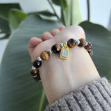 925 Sterling Silver Natural Tiger's Eye Bracelet For Women Gift 14K Gold Plated Wealth And Fortune Pendant Jewelry