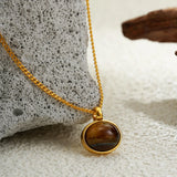 New 18K Gold Plated Chic Tiger Eye Stone Glass Necklace Anti Allergic Metal Aesthetic Crystal Goth Jewlery Party Gifts Wholesale
