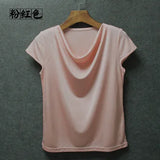 Silk Knit T-Shirt Women Drape Neck Soft Top