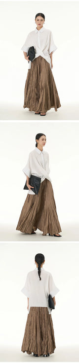 Elegant Drape Crumpled  Summer Elastic Waist