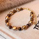 Tiger Eye Stone Bead Bracelet for Women  Stainless Steel Bracelet