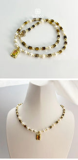 Natural Freshwater Pearl Tiger Eye Stone Necklace