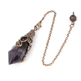 Natural 12 Faceted Healing Crystal Reiki Divination Dowsing Rose Pink Quartz Stone Pendulum Pendant Chain Necklace Jewelry