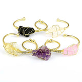 Irregular Citrine Stone Healing Crystal Bracelet Handmade Boho Wire Wrapped Cuff Bracelet for Womens Girls Ladies