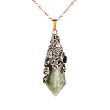 Natural 12 Faceted Healing Crystal Reiki Divination Dowsing Rose Pink Quartz Stone Pendulum Pendant Chain Necklace Jewelry