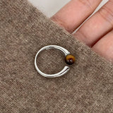 Women Minimalist Tiger's Eye Silver Ring