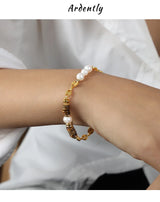 Tiger Eye Stone Splice Freshwater Pearl Beaded Chain Necklace