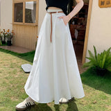 White Skirt A-Line Elastic Waist with Pockets