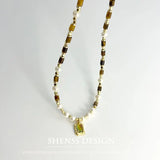 Natural Freshwater Pearl Tiger Eye Stone Necklace
