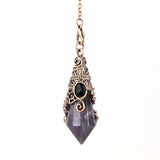 Natural 12 Faceted Healing Crystal Reiki Divination Dowsing Rose Pink Quartz Stone Pendulum Pendant Chain Necklace Jewelry