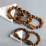 Natural Tiger Eye Pixiu Bracelet Exquisite Jade Beads Bangle Real Tourmaline