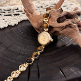Gold-Hued Women's Watch Featuring Tiger's Eye