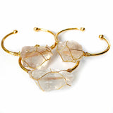 Irregular Citrine Stone Healing Crystal Bracelet Handmade Boho Wire Wrapped Cuff Bracelet for Womens Girls Ladies