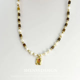 Natural Freshwater Pearl Tiger Eye Stone Necklace