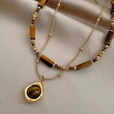 Eye Stone Pendant Necklace Stacking Alloy Sweater Chain