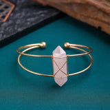Women's Healing Chakra Natural Stone Hexagonal Wire Crystal Bracelet Rose Quartz, Gemstone, Cuff Bracelet