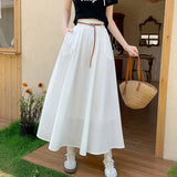 White Skirt A-Line Elastic Waist with Pockets