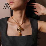 Tigers Eye Cross Pendant Necklace Fashion Vintage
