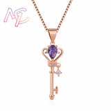 Natural Crystal Key Pendant Necklace Vintage Real Jewelry Charm Talismans Rose Gold Plated Amulet Carved Gemstone Stone Luxury