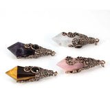 Natural 12 Faceted Healing Crystal Reiki Divination Dowsing Rose Pink Quartz Stone Pendulum Pendant Chain Necklace Jewelry