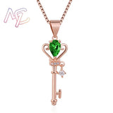 Natural Crystal Key Pendant Necklace Vintage Real Jewelry Charm Talismans Rose Gold Plated Amulet Carved Gemstone Stone Luxury