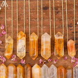 Healing Crystal Quartz Double Point Terminated Pendant Necklace For Women Citrines Amethysts Quartz Boho Necklace Gift For Her