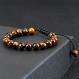 8mm Tiger Eye Stone Beads Bracelet Adjustable Braided Rope