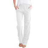 Cotton Linen Drawstring Pants Elastic Waist