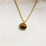 New 18K Gold Plated Chic Tiger Eye Stone Glass Necklace Anti Allergic Metal Aesthetic Crystal Goth Jewlery Party Gifts Wholesale
