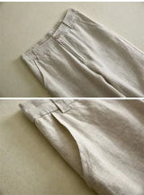 Cotton Linen Straight Trousers Elastic High Waist Wild Wide Leg Pants