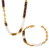 Tiger Eye Stone Splice Freshwater Pearl Beaded Chain Necklace