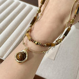 Eye Stone Pendant Necklace Stacking Alloy Sweater Chain