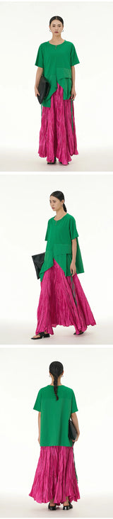 Elegant Drape Crumpled  Summer Elastic Waist