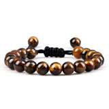 8mm Tiger Eye Stone Beads Bracelet Adjustable Braided Rope