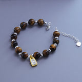 925 Sterling Silver Natural Tiger's Eye Bracelet For Women Gift 14K Gold Plated Wealth And Fortune Pendant Jewelry