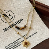 Tiger Eye Layered Necklace  Gold-Tone Alloy, Natural Tiger Eye Beads