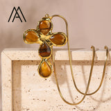 Tigers Eye Cross Pendant Necklace Fashion Vintage
