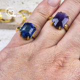 Faceted Lapis White Turquoise Rings Natural Tiger eye