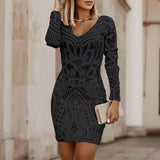 Casual V-Neck Bodycon Dress for Women Slim Fit Style