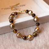 Tiger Eye Stone Bead Bracelet for Women  Stainless Steel Bracelet