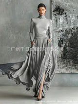 Elegant Long Skirt Sets Women Autumn Winter Long Sleeve Slim T-shirt Tops And Maxi Skirts Dress Two Piece Set