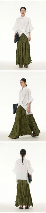 Elegant Drape Crumpled  Summer Elastic Waist