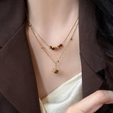 Tiger Eye Layered Necklace  Gold-Tone Alloy, Natural Tiger Eye Beads