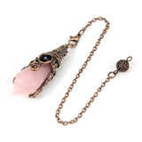 Natural 12 Faceted Healing Crystal Reiki Divination Dowsing Rose Pink Quartz Stone Pendulum Pendant Chain Necklace Jewelry